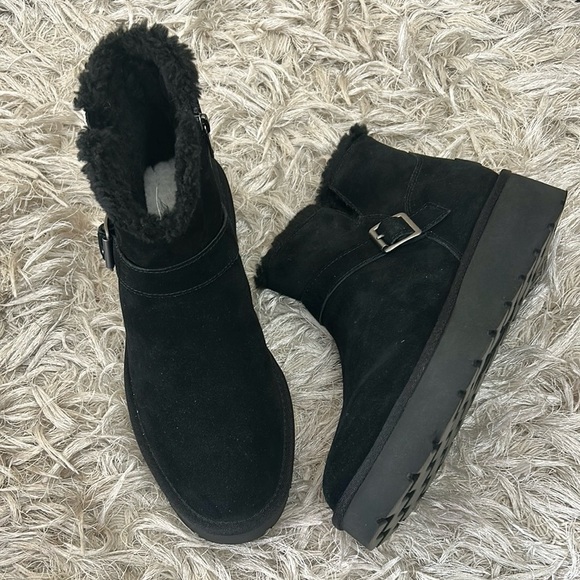 NWOB Koolaburra By UGG Kelissa Suede Platform Mini Ankle Boots in Black Sz 9 - Picture 3 of 10